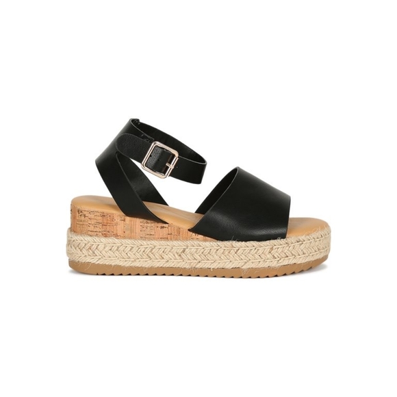 Bamboo Open Toe Cork Espadrille Flatform Sandal - Picture 2 of 13